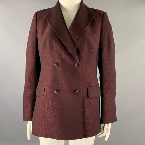AKRIS Size 12 Burgundy Wool  Polyester Sparkly Jacket