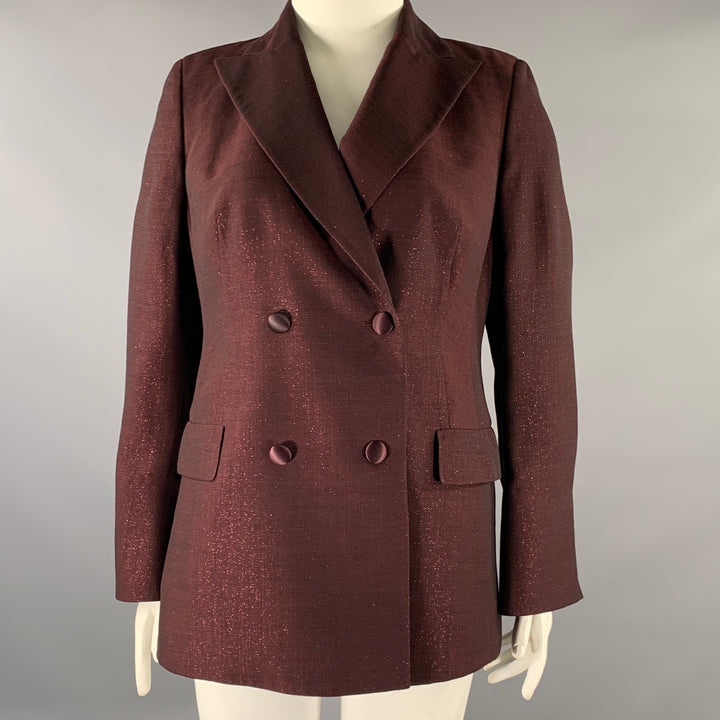 AKRIS Size 12 Burgundy Wool  Polyester Sparkly Jacket