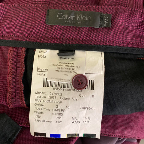 CALVIN KLEIN Size 42 Burgundy Nailhead Wool Notch Lapel Suit