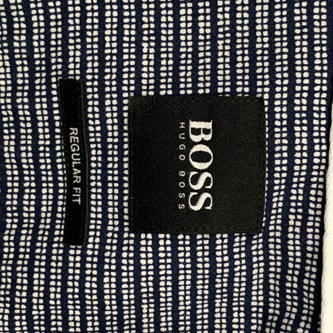 BOSS by HUGO BOSS Size M Navy White Stripe Cotton Short Sleeve Shirt