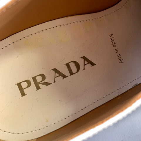 PRADA Size 10 White Tan 2EG015 9 Leather Platform Lace Up Shoes