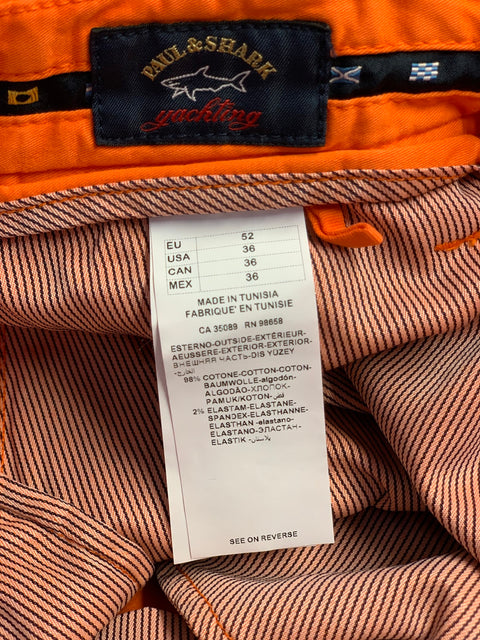 PAUL & SHARK Size 36 Orange Cotton Blend Zip Fly Cargo Shorts
