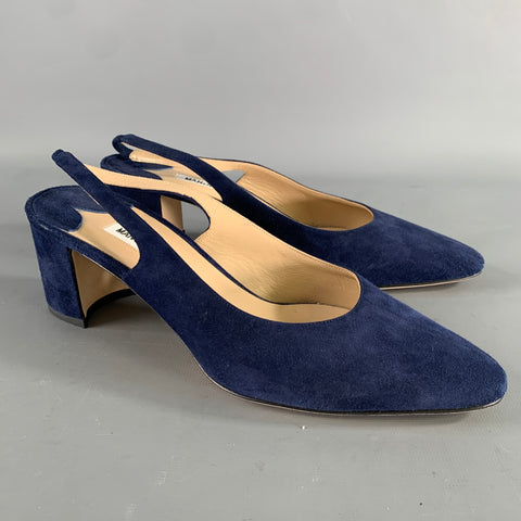 MANOLO BLAHNIK Size 8 Navy Suede Slingback Pumps