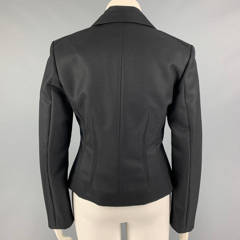 BRIONI Size 10 Black Wool Notch Lapel Cropped Jacket Blazer