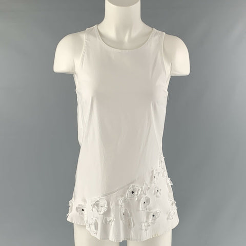 THAKOON Size 2 White Cotton Blend Aplique A-Line Blouse