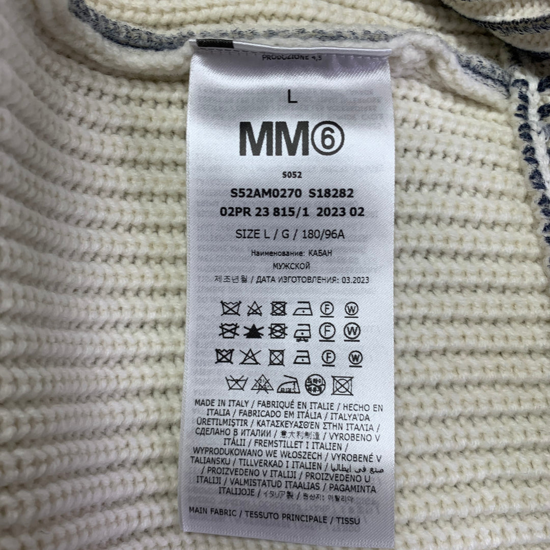 MAISON MARGIELA Size L Cream Grey Two Toned Acrylic Wool Zip Up Sweater