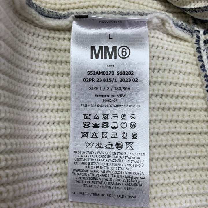 MAISON MARGIELA Size L Cream Grey Two Toned Acrylic Wool Zip Up Sweater