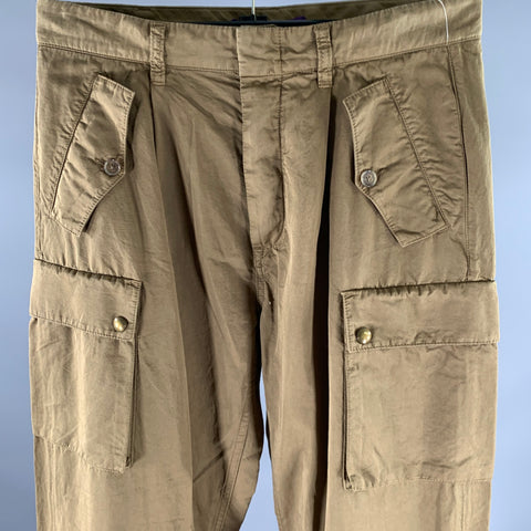 RALPH LAUREN Size 10 Green Olive Cotton Linen Silk Cargo Pants