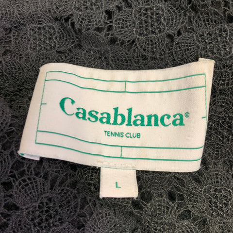 CASABLANCA Size L Black Lace Hidden Placket Short Sleeve Shirt