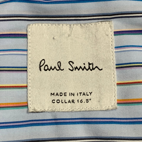 PAUL SMITH Size XL Blue Multi Color Stripe Cotton Long Sleeve Shirt