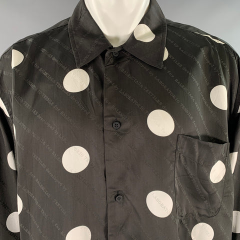 BALENCIAGA Size M Black White Polka Dot Viscose Silk Long Sleeve Shirt