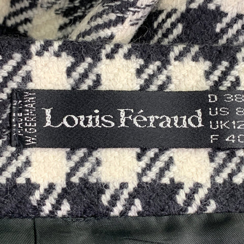 LOUIS FERAUD Taille 36 Noir Crème Laine Pied-de-poule Ensemble Jupe et Veste Croisée