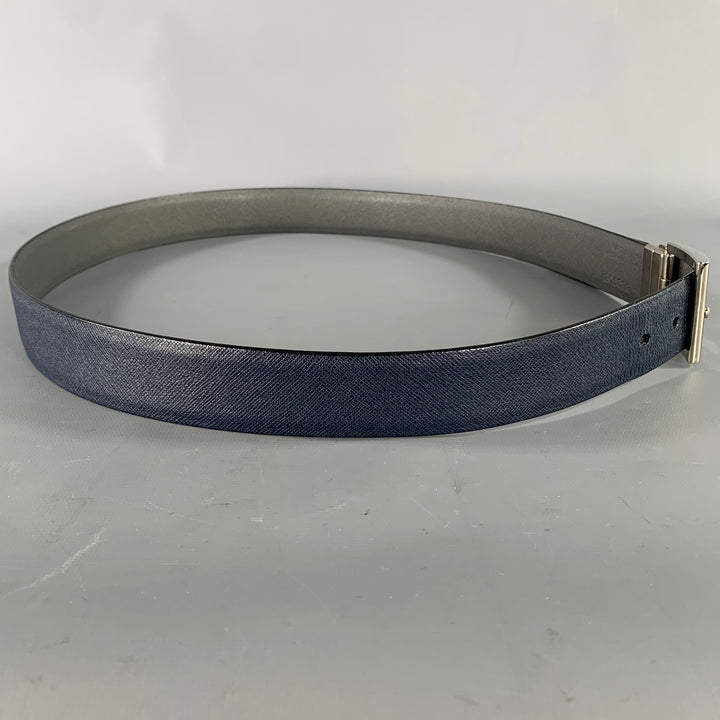PRADA Size 40 Navy Grey Crackled Leather Belt