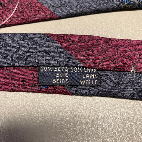 FENDI Burgundy Grey Diagonal Stripe Silk Tie