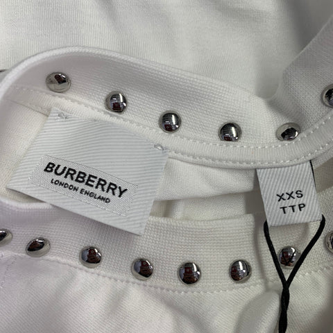 BURBERRY Size XXS White Silver Cotton Studded Cutout Pullover
