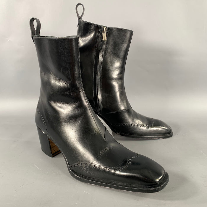 YVES SAINT LAURENT Size 6.5 Black Perforated Leather Lace Up Boots