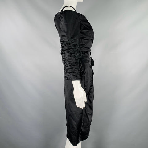 VICTOR COSTA Size 4 Black Silk Rayon Ruched Off-Shoulder Cocktail Dress