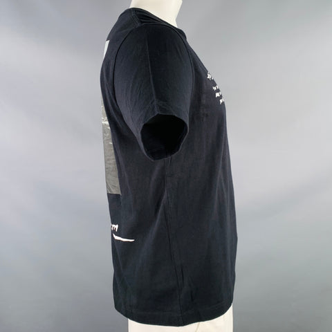 OFF-WHITE Size L Black White Mona Lisa Print Cotton Crew Neck T-shirt