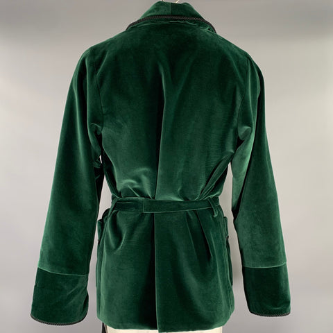 WINGTIP Size L Green Emerald Velvet Cotton Wrap Around Robe