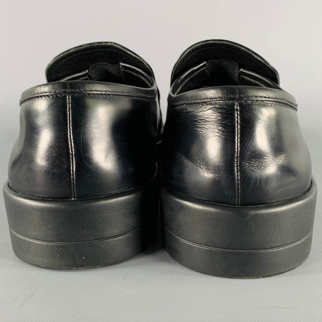 Men’s “Prada” Leather & perforated Black Leather Slip-On Shoes PRADA Size 9.5 Black Perforated Leather Slip On Loafers  main image 4