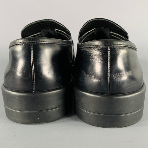 PRADA Size 9.5 Black Perforated Leather Slip On Loafers