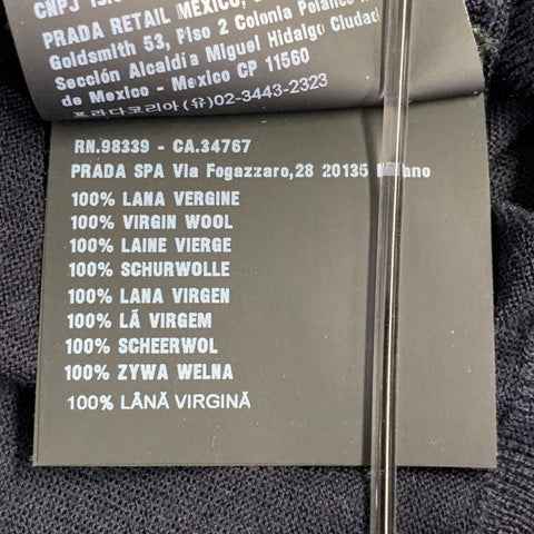 PRADA Size L Navy White Jersey Logo Virgin Wool Long Sleeve Pullover