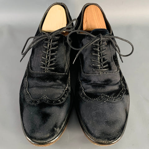 JOHN VARVATOS Size 10 Black Velvet Distressed Wingtip Lace-Up Shoes