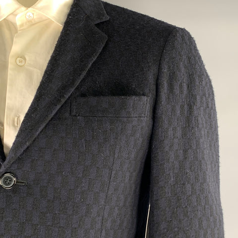 MARNI Chest Size 42 Navy Geometric Wool Notch Lapel Sport Coat