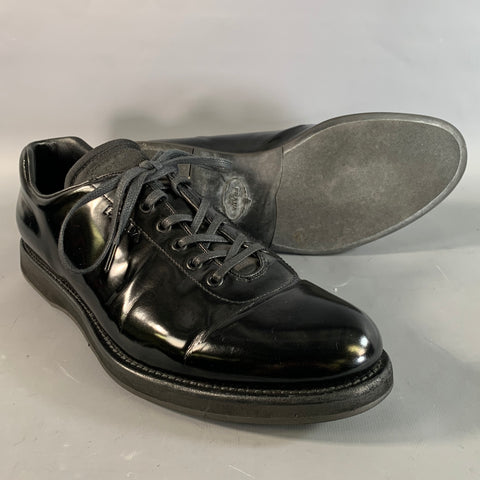 PRADA Size 10 Black 2E2718 Leather Lace Up Shoes