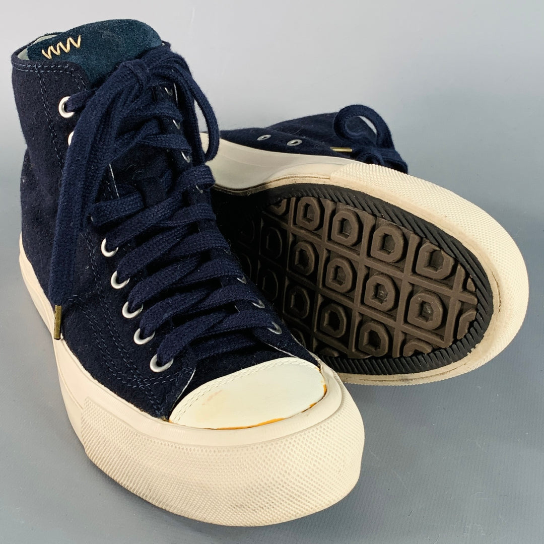 VISVIM Size 8 Skagway Navy Off White Canvas High Top Lace-Up Sneakers