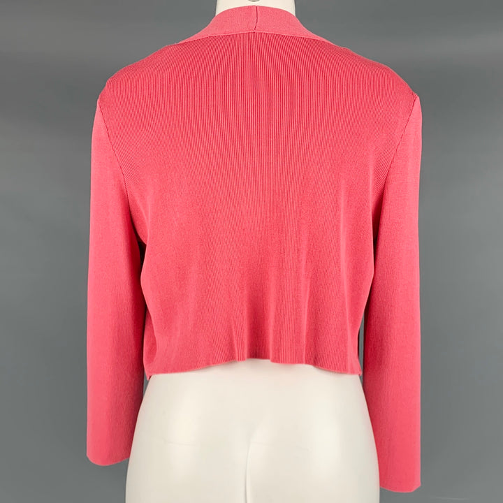 HUGO BOSS Size M Pink Viscose Cotton Rib Knit Cropped Open Front Cardigan