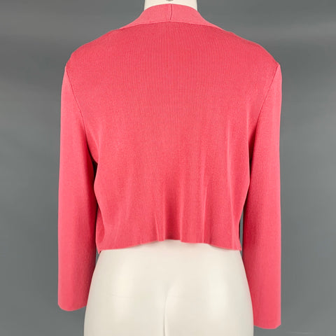 HUGO BOSS Taille M Cardigan court en maille côtelée de coton viscose rose ouvert sur le devant