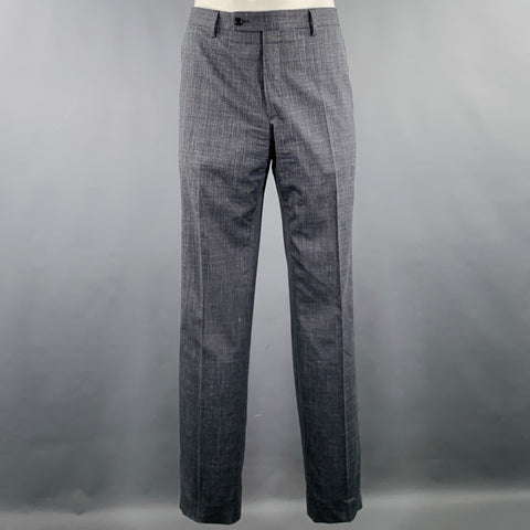 JOHN VARVATOS Size 42 Grey Blue Wool Linen Single Breasted Suit