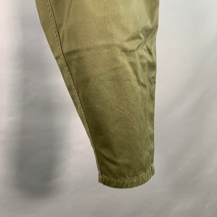 MONITALY Size 34 Green Olive Cotton Sateen Pleated Casual Pants