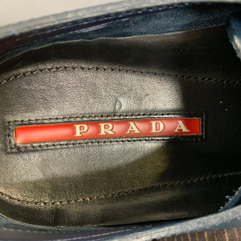 PRADA Size 7 Navy Beige Leather Espadrille Sneakers