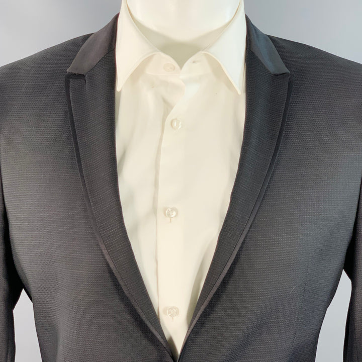 THE KOOPLES Size 38 Black Wool Woven Peak Lapel Tuxedo