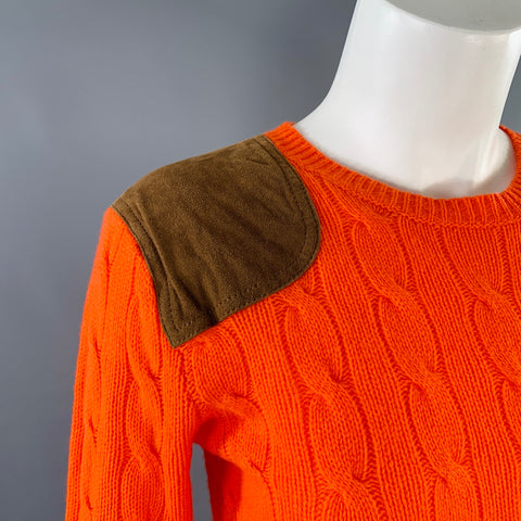 RALPH LAUREN Size M Orange Brown Wool Cashmere Cable Knit Sweater