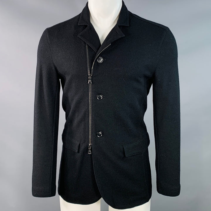 JOHN VARVATOS Size S Black Wool Zip Buttons Jacket