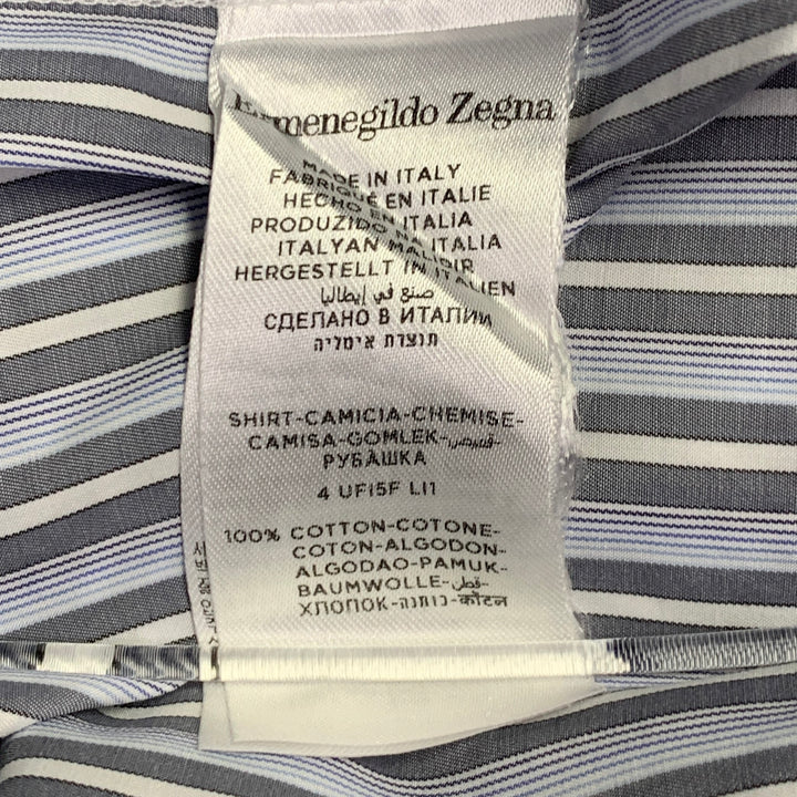 ERMENEGILDO ZEGNA Size XXL Blue Grey Stripe Cotton Long Sleeve Shirt