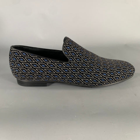 JIMMY CHOO Sloane Size 8 Navy Black Diamond Velvet Loafers