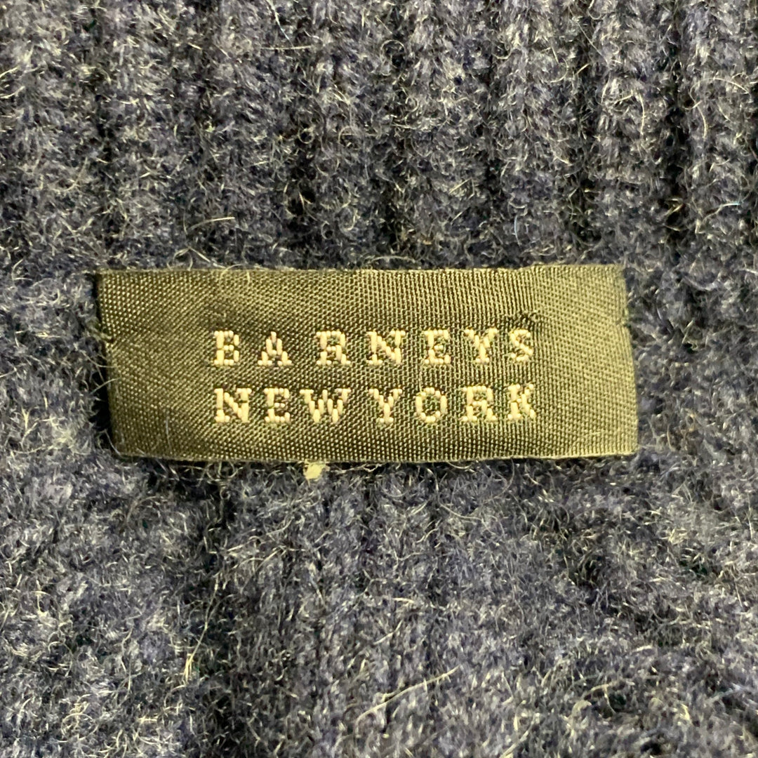 BARNEY'S NEW YORK Size XL Navy Cable Knit Cashmere Shawl Collar Sweater