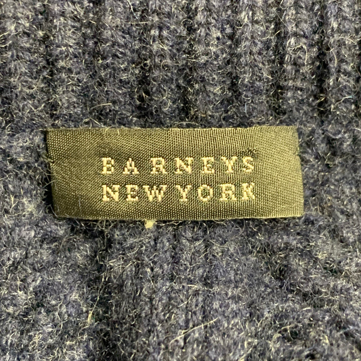 BARNEY'S NEW YORK Size XL Navy Cable Knit Cashmere Shawl Collar Sweater