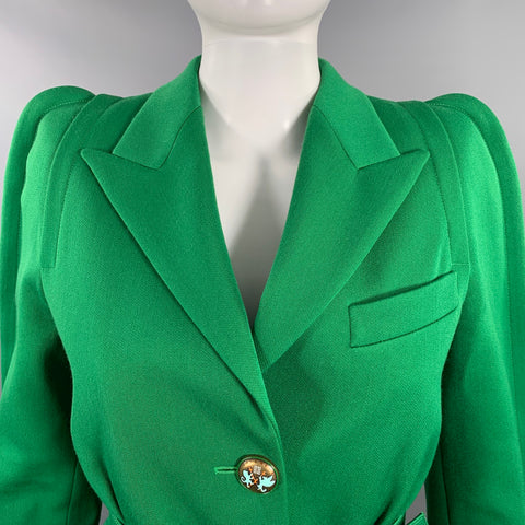 GIVENCHY Size 4 Green Polyester Wool Single Breasted Belted Jacket