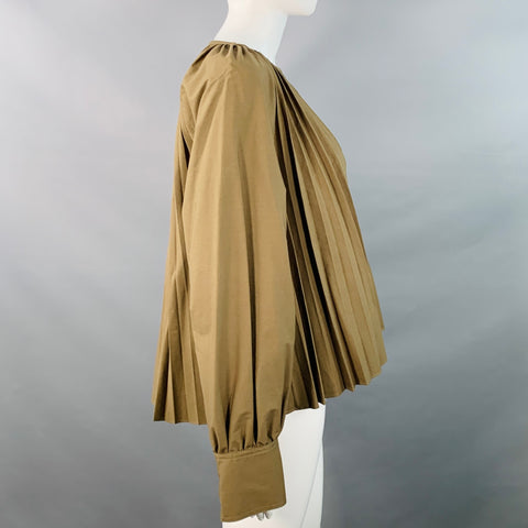 PROENZA SCHOULER Size 6 Monica Brown Cotton Blend Pleated V-Neck Blouse