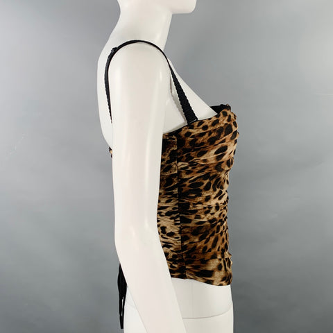 SKIMS Size S Black Beige Silk Chiffon Animal Print Bustier Dress Top