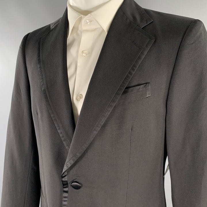 SALVATORE FERRAGAMO Size 40 Regular Black Silk Notch Lapel Sport Coat