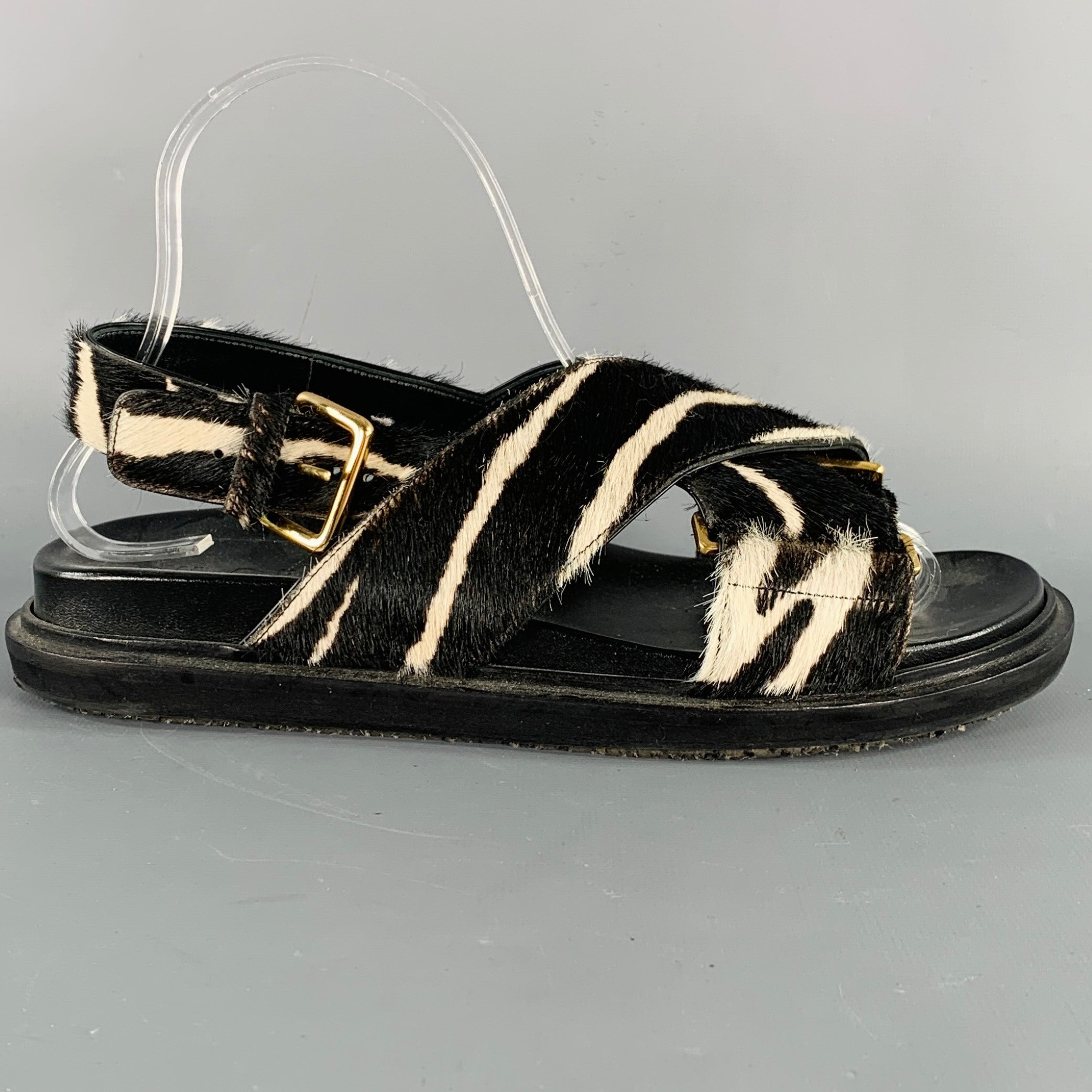 MARNI Size 8 Black White Calf Hair Zebra Sandals – Sui Generis