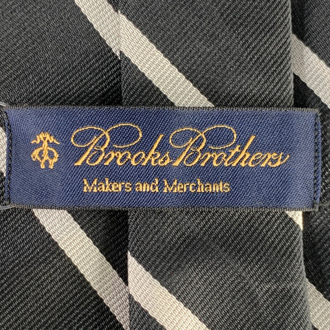 BROOKS BROTHERS Black Cream Diagonal Stripe Silk Tie