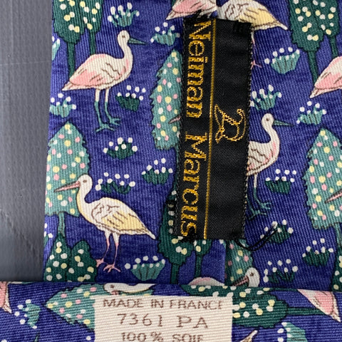 HERMES Blue Multi Color Birds Silk Tie