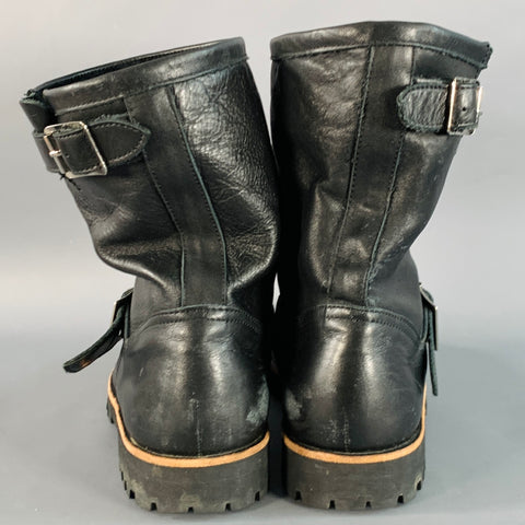 COMME des GARCONS Size 7 Black Leather Studded Pull On Engineer Boots
